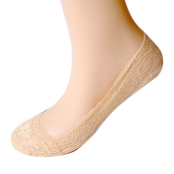 Women's Lace Invisible/No Show Socks, Nude Color - Picture 1 of 2
